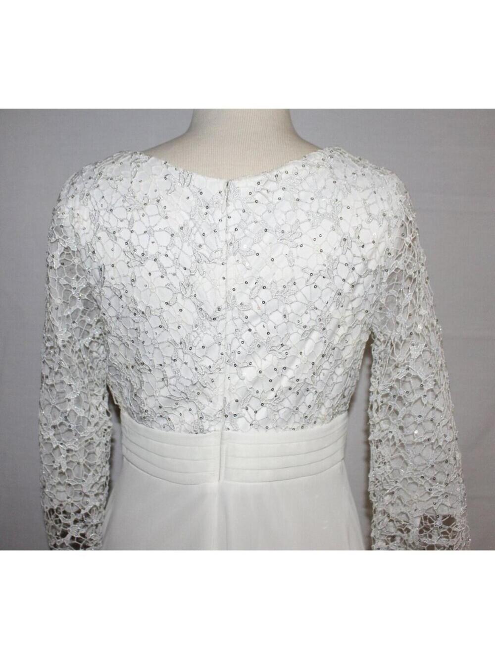 Cindy #1398 Chiffon & Lace Long Formal or Wedding Gown-Size M-IVORY-NWT - Picture 4 of 5